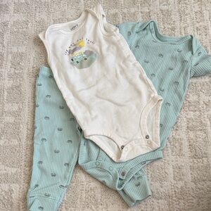 Carter's Cream & Sage Ribbed 2-Pack One-Piece Bodysuits